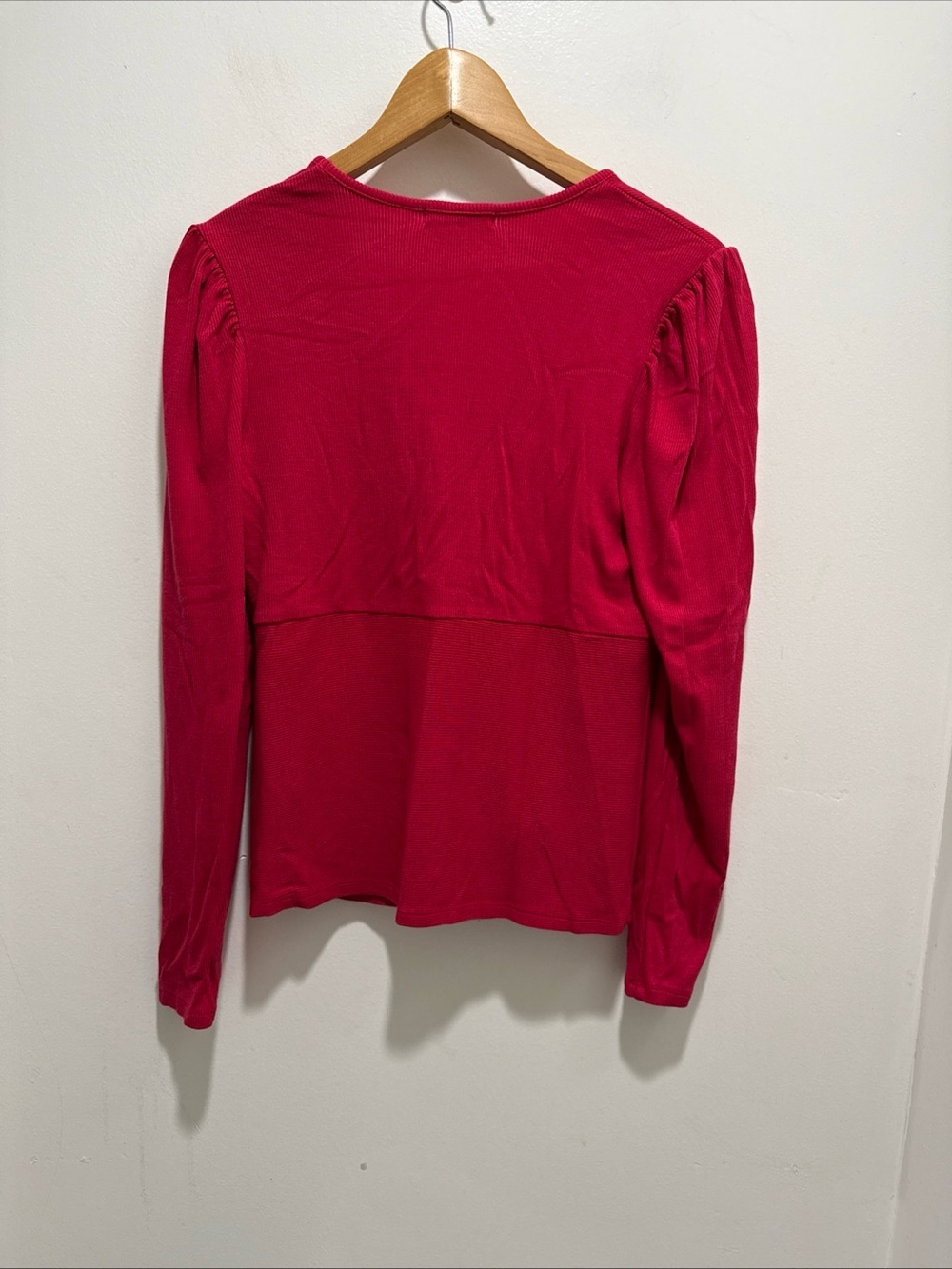 Marine Layer Lexi Top Women Sz M Puff Sleeve Rib Long Sleeve V-Neck Fuchsia Pink - Picture 4 of 4